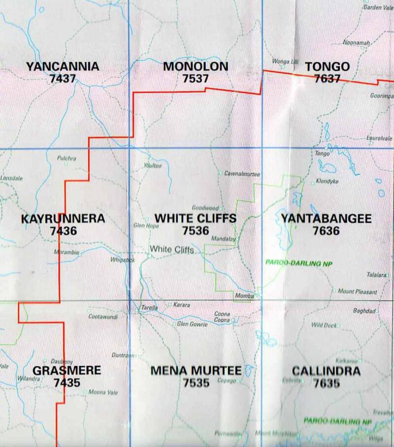 White Cliffs 7536 NSW Topographic Map - Printed - A.B.C. Maps